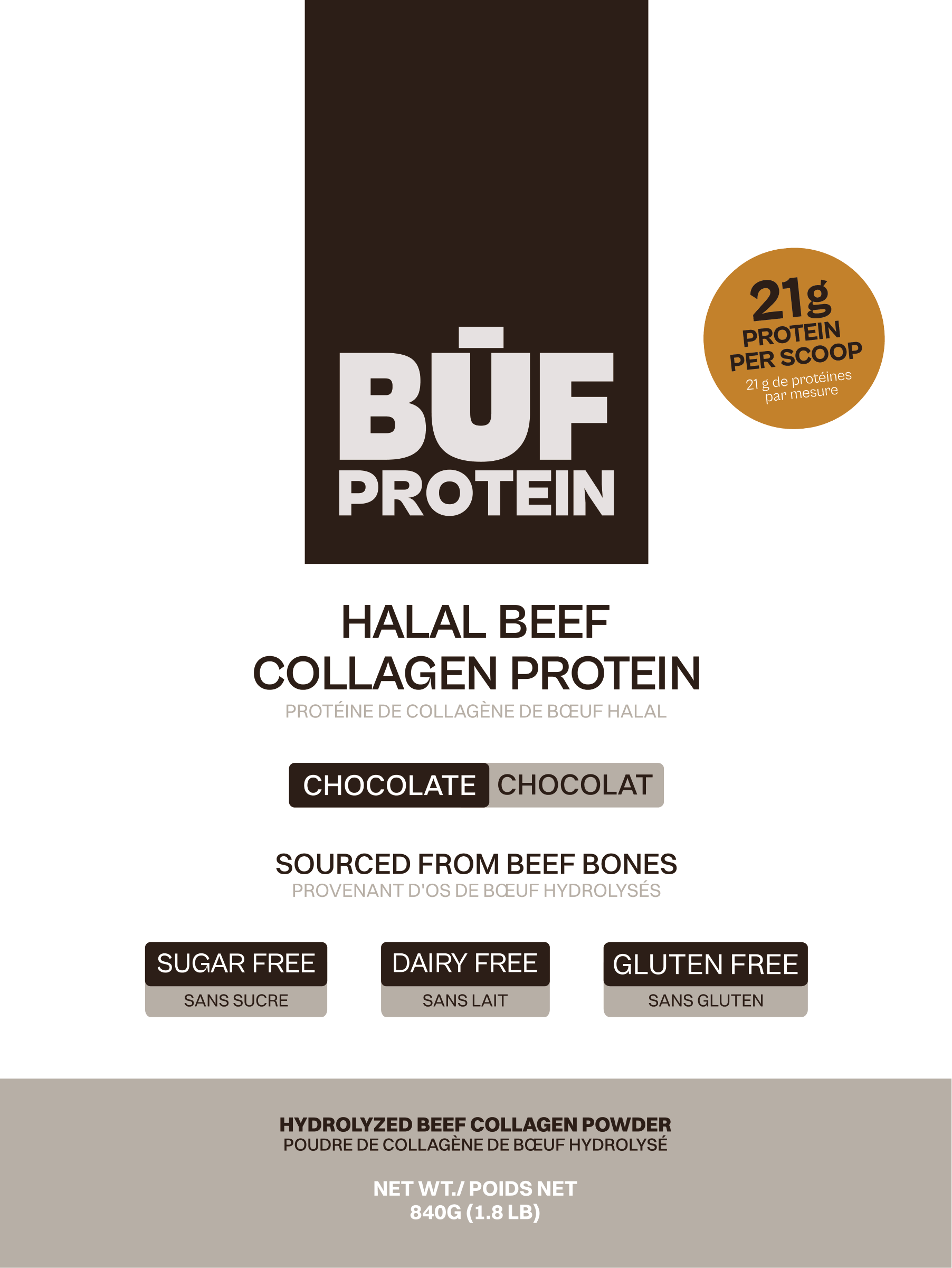 Halal beef collagen protein chocolate pouch
