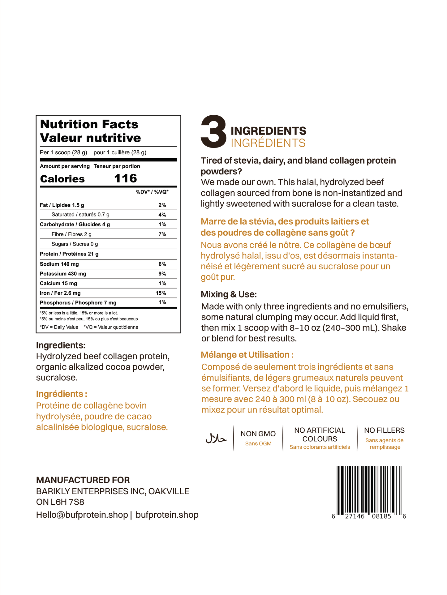 collagen protein powder nutrition facts label